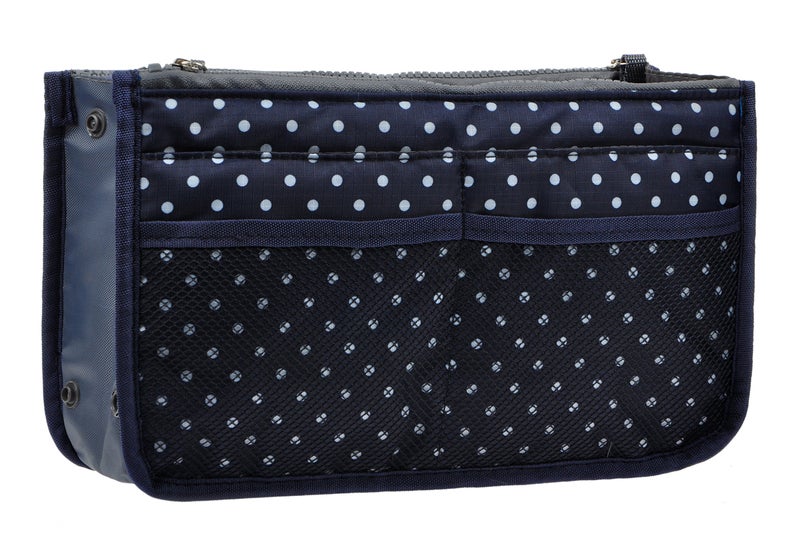 Vercord Purse Organizer Insert for Handbags Bag Organizers Inside Tote Pocketbook Women Nurse Nylon 13 Pockets Navy Blue Dot Medium - Image 2